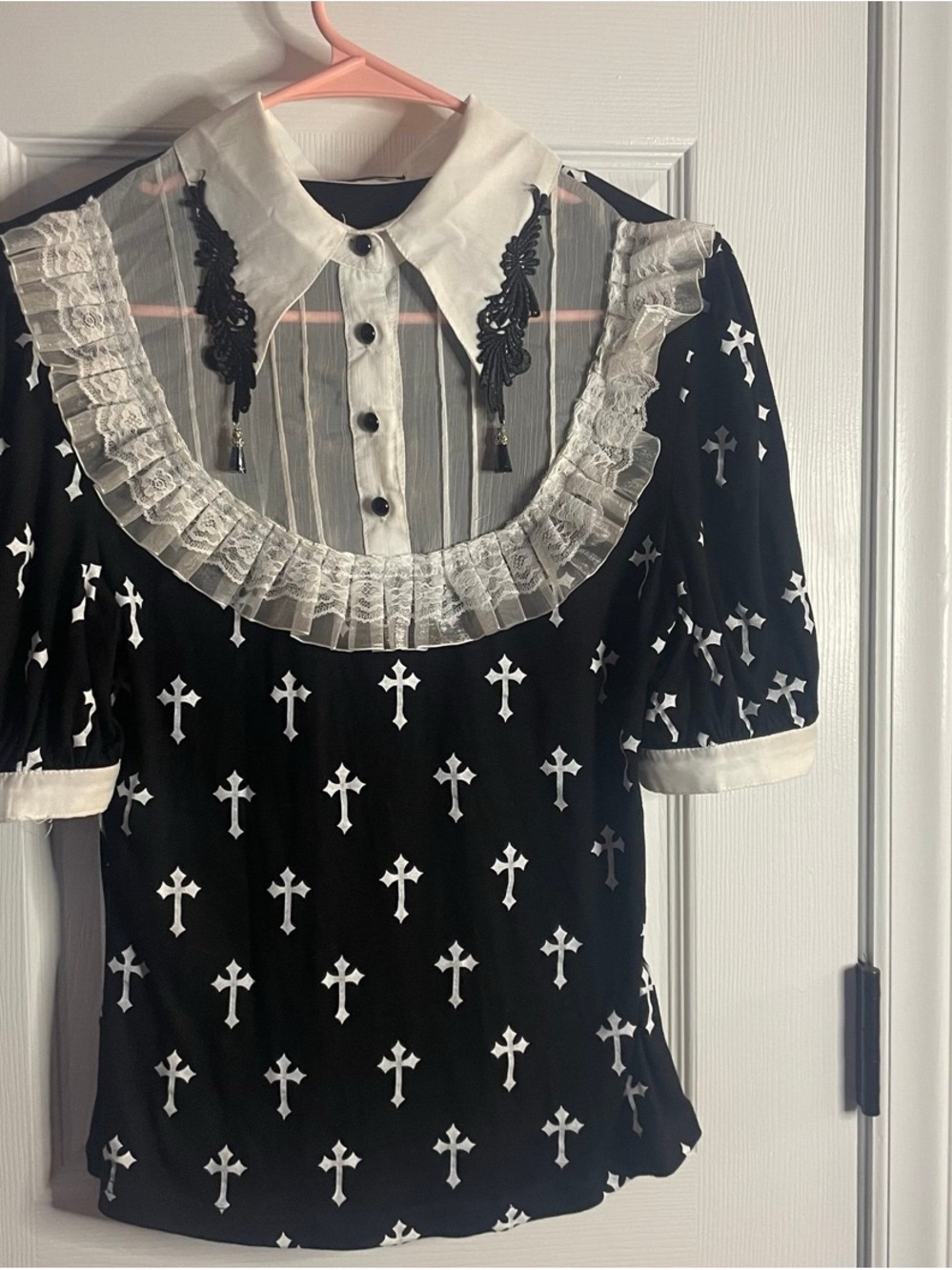 Devil Fashion black ruffle top with cross design